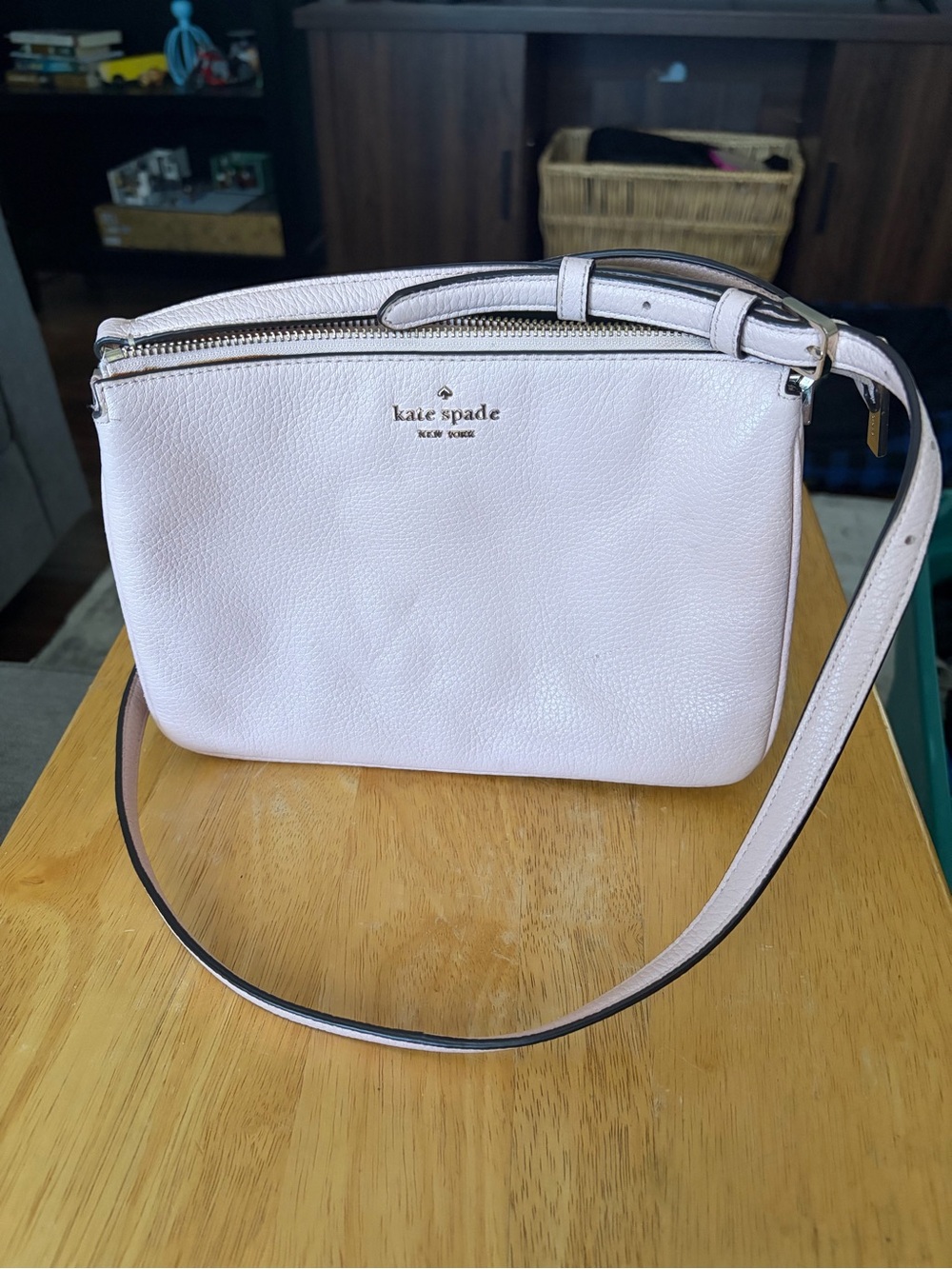 kate spade Pebbled Leather Crossbody in Pale Pink with Gold Hardware